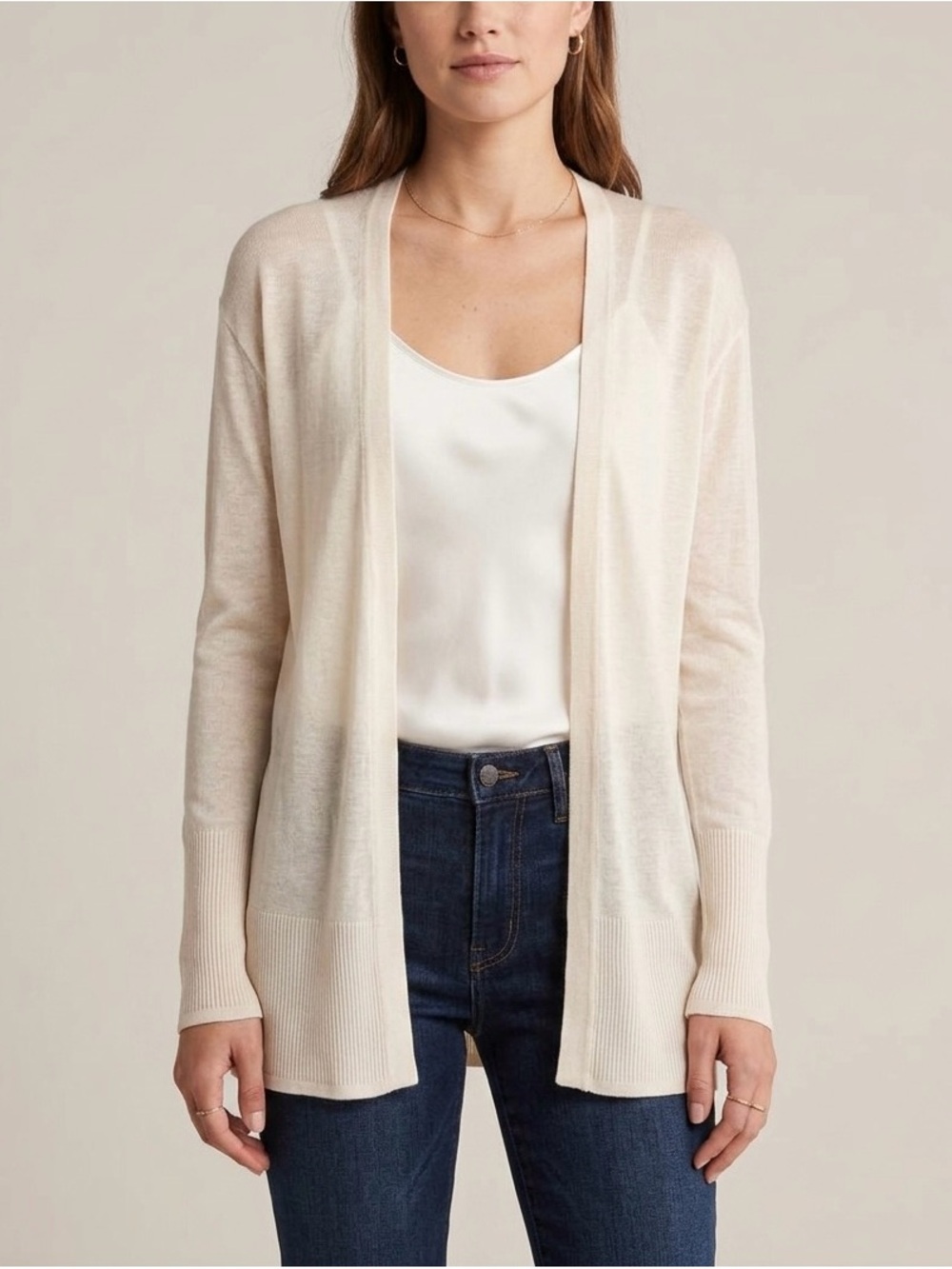 Worthington Cream Open-Front Lightweight Cardigan